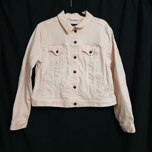 Lands End Powder Pink Jean Jacket Womens Lg Buttons Pockets